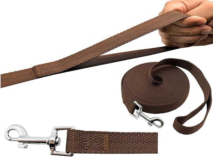 15ft 20ft 30ft 40ft 50ft Long Dog/Puppy Lead Obedience Recall Training Dog Leashes for Small Medium Dogs Camping, Training, Play, or Backyard (Brown, 1" x 40FT) PETGOGO