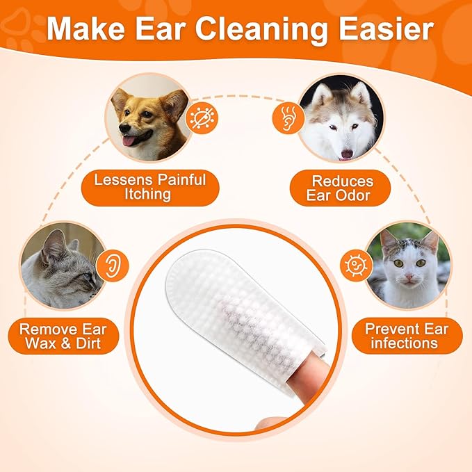 50Pcs Dog Ear Wipes Finger, Dog Ear Cleaner Wipes for Dogs and Cats, Pet Ear Wipes, Soft & Easy Otic Cleaning Pads, Remove Wax, Dirt & Stop Smelly, Itchy, Non-Irritating, All Natural Ingredients yadee