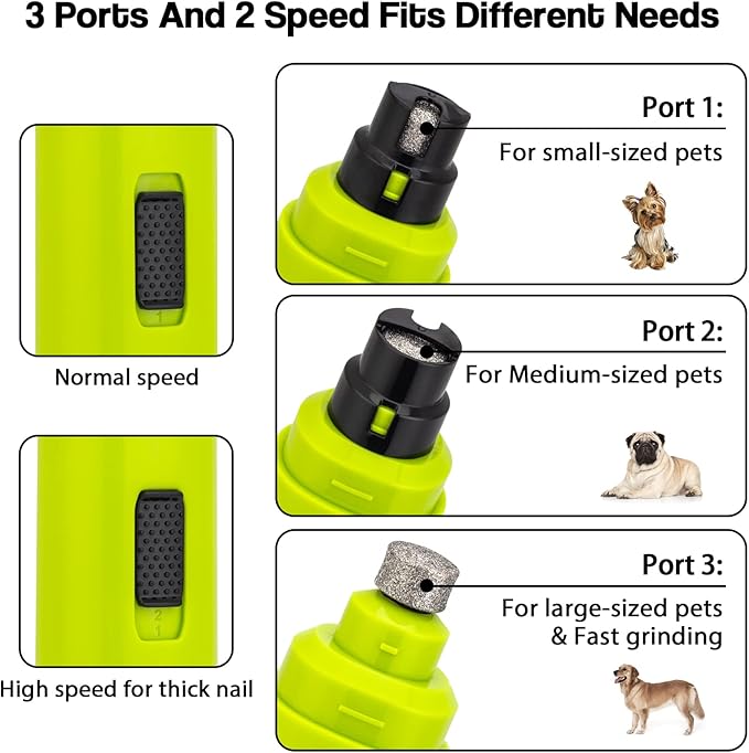 Casfuy Dog Nail Grinder Upgraded - Professional 2-Speed Electric Rechargeable Pet Nail Trimmer Painless Paws Grooming & Smoothing for Small Medium Large Dogs & Cats (Green) - PAWPICO