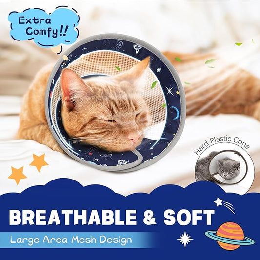 Cat Cone, Breathable Cat Cone Collar Soft, Adjustable Cat Cone to Stop Licking, Water Resistant Neck Cone for Cats with Air Mesh, Protective Cat Recovery E Collar for Cat Kitten(Star,L GoGoPaw