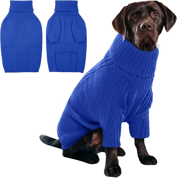 IECOii XXXL Dog Sweater,Christmas Dog Sweaters for Extra Large Dogs Girl Boy,Turtleneck Knitted Knitwear for Pet Dogs Wearing On Holiday Thanksgiving,Pullover Easy On Doggie Sweatshirt (Blue,XXXL) - PAWPICO