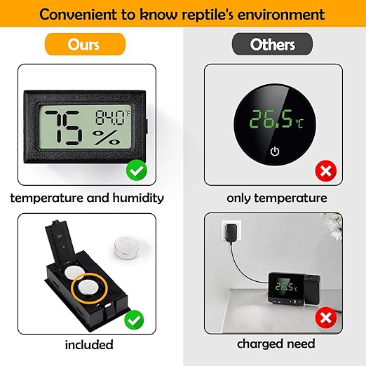 2 PCS Rectangle Reptile Thermometer and Humidity Gauge for Bearded Dragon Accessories, Reptile Tank Accessories for Jumping Spider, Leopard Gecko, Hermit Crab, Gecko, Ball Python, Lizard BSRESIN