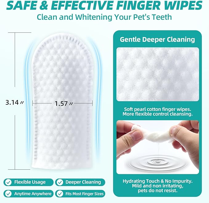 Dog Ear Cleaner Finger Wipes - Cat Ear Cleaner Wipes Grooming Pet Supplies Reduce Dirt Wax, Debris Soothes & Deodorizes, Fresh Coconut Scent 50 Counts ANTONDOLL