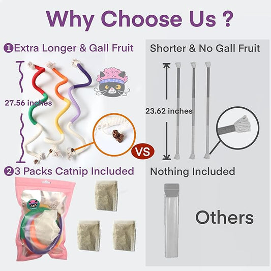 Cat Toys for Indoor Cats, Kitten Toys for Indoor Kittens, Catnip Rope Chew Toys for Teeth Cleaning, Interactive Cat String Toy, Kitty Kicker Toy, 3 Pack (Plus 3 Pouches of Catnip) - PAWPICO