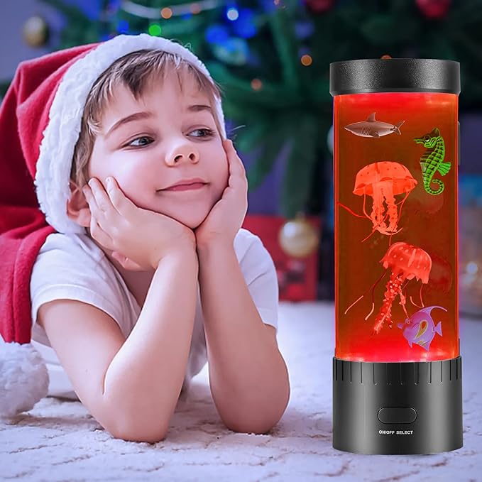 Artificial Jellyfish Lamp, Fish Decorative Sensory Aquarium Lamps Swimming Seahorses Sharks Mood Light Decorations Gifts for Kids impcenst