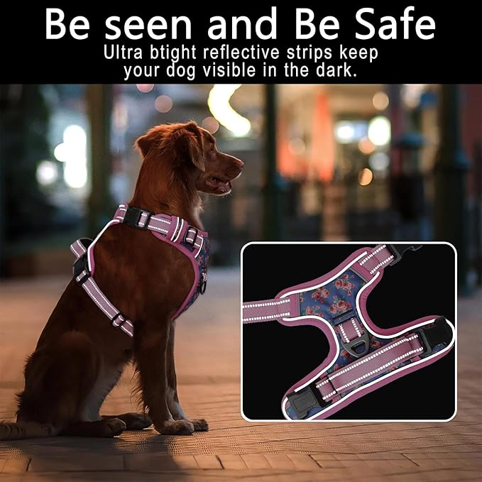 Timos No Pull Dog Harness,NO Need Go Over Dogs Head 3 Snap Buckles Reflective Oxford No Choke Harness with Front&Back 2 Metal Leash Clips Soft Padded for Small Medium Large Dogs,X-Large (Pack of 1) Timos