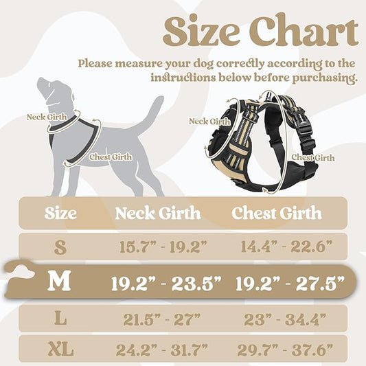 rabbitgoo Dog Harness Medium Sized, No Pull Pet Harness with 3 Buckles, Adjustable Soft Padded Pooch Vest with Instant Control Handle, Easy Walking Reflective Pet Vest for Medium Dogs, Beige, M rabbitgoo