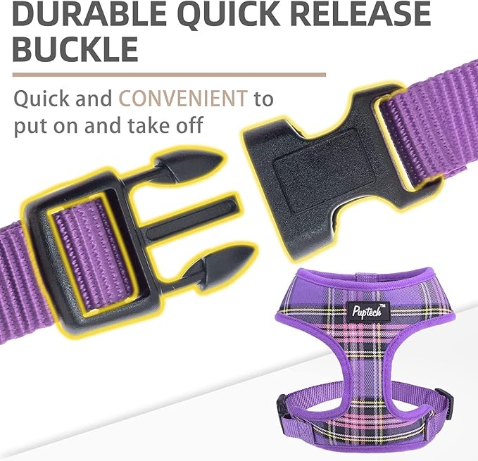 PUPTECK Soft Mesh Dog Harness and Leash Set Pet Puppy Cat Comfort Padded Vest No Pull Harnesses, Purple, M PUPTECK