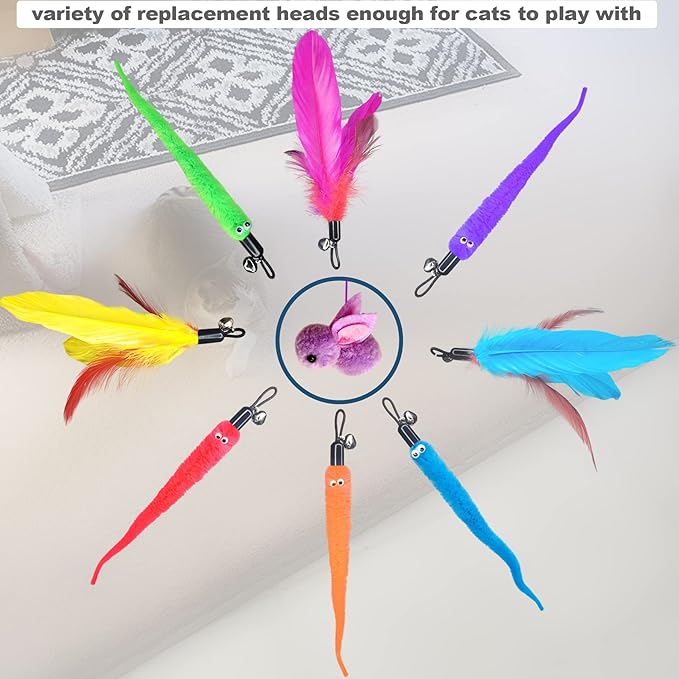 Cat Toys Interactive for Indoor Cats,2PCS Retractable Cat Wand Toys,9PCS Teaser Toys&1PCS Hanging Door Lure Cat Toy,Interactive Feather Toy for Teaser Play and Chase Exercise with Kitten - PAWPICO