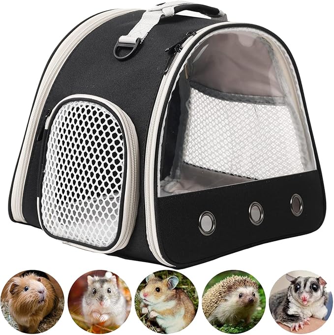 Leopard Gecko Portable Carrier with Leather Harness and Leash Set,Small Animal Travel Cage with Transparent Window,Lizard Carrier for Hamster Rabbit Gerbil Hedgehog Sugar Glider WEVONIGU