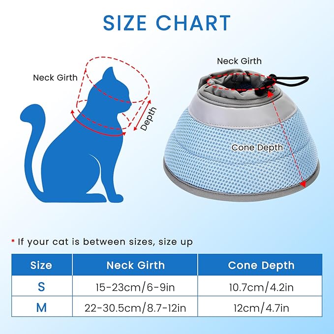 Cat Cone Collar Soft, Cat Recovery Collar Stop Licking After Surgery, Kitten Elizabethan Collar, Adjustable, Lightweight, Comfortable - Blue, M IDOGCHEW