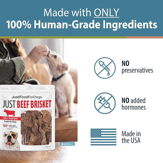 JustFoodForDogs Single-Ingredient Healthy Dog Treats, Beef Brisket, Made in The USA, 5 oz - PAWPICO