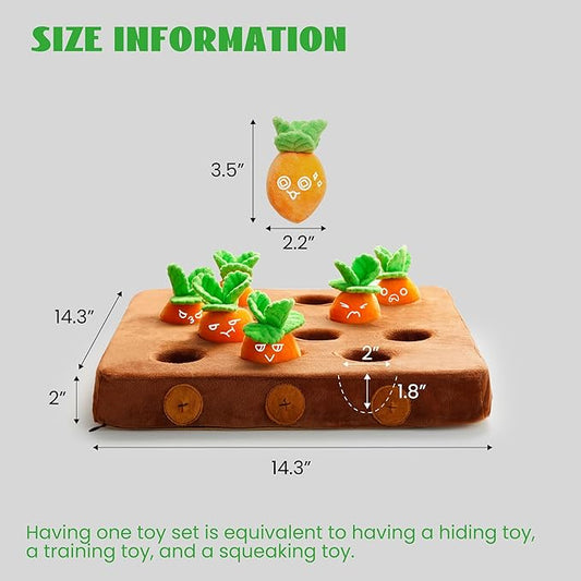 Nocciola 12 pcs Carrot Dog Squeaky Toys with Food Dispensing Carrot Farm, Dog Enrichment Toys for Hide and Seek, Puzzle Toys for Small and Medium Dogs - PAWPICO