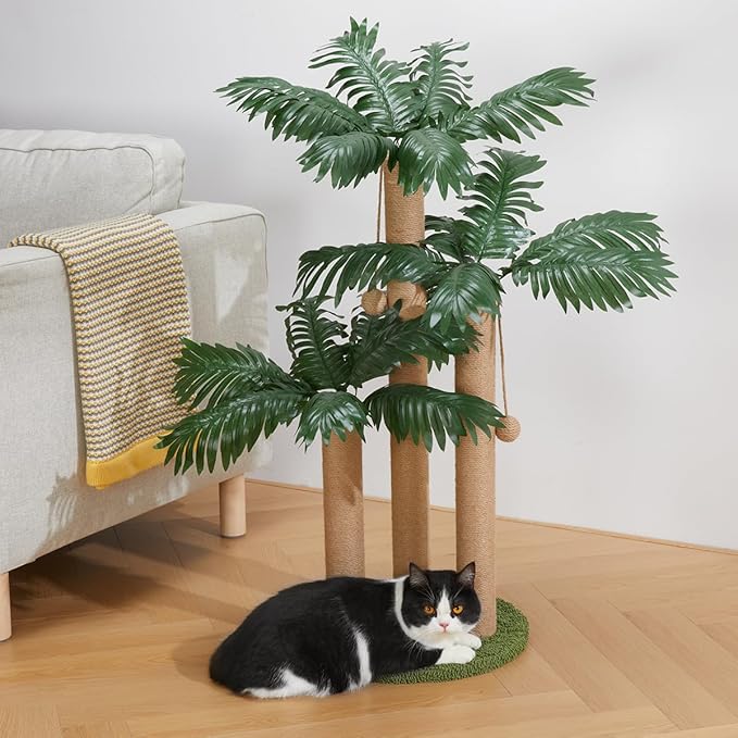 31.5Inch Cat Scratching Post,Cat Scratcher Tree with 3 Scratching Poles & 2 Interactive Dangling Balls,Cats Scratching Posts for Indoor Kitten & Adult Cats - PAWPICO