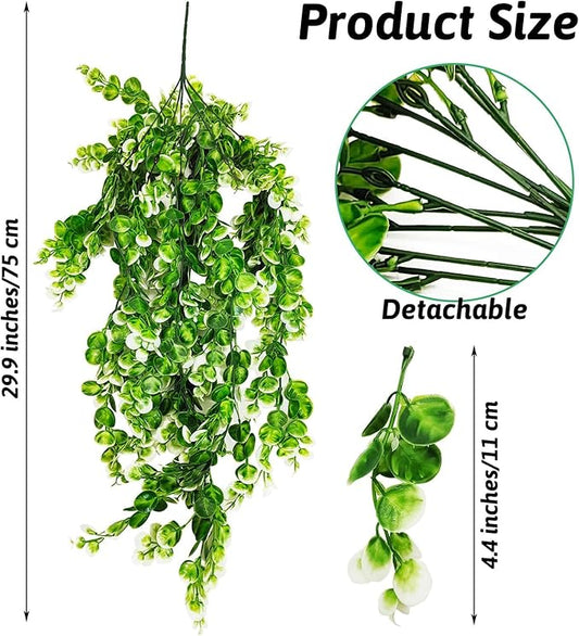 Hamiledyi Hanging Fake Plants for Reptiles, 2 Pack Fake Reptile Plants for Reptiles Tank with Suction Cup, Reptile Plants Jungle Hanging Vines for Bearded Dragon Tank (Green and White) Hamiledyi