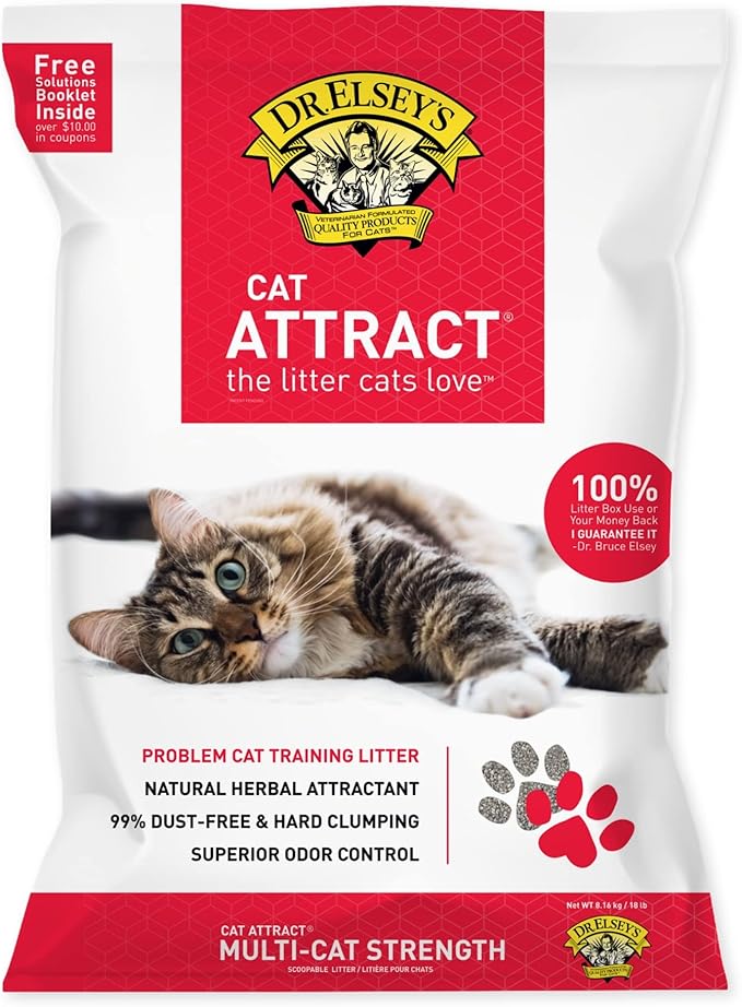Dr. Elsey's Cat Litter Cat Attract - Unscented Natural Herbal Cat litter - Superior Odor Control Cat Litter - Low Dust & Low Tracking Unscented Cat Litter w/ Herbal Attractant (18lbs) - PAWPICO