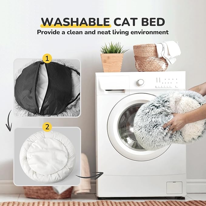 CATISM Cat Bed, Plush Hooded Cat Beds for Indoor Cats, Calming Cat Nest, Self Warming Cat Bed Cave, Cozy Cat Pod for Indoor Cat or Small Dog, Removable Washable Cat Cove with Non-Slip Bottom - PAWPICO