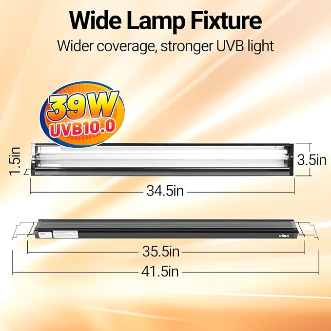 Oiibo T5 HO Reptile Light Fixture UVB Lighting Combo Kit, Reptiles Terrarium Lamp Hood Light Fixture Include UVB 10.0 Desert Reptile Light for Bearded Dragon Gecko Lizard (39W) OIIBO