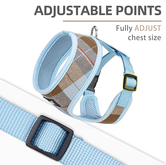 PUPTECK Soft Mesh Dog Harness and Leash Set Pet Puppy Cat Comfort Padded Vest No Pull Harnesses, Blue&Brown, M PUPTECK