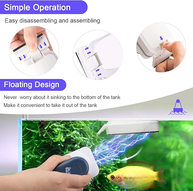 AQQA Aquarium Strong Magnetic Cleaner Brush, Fish Tank Glass Algae Magnet Cleaning Tool Floating Cleaner Scrubber Brush with 2 Detachable Scraper (Blue,L) AQQA