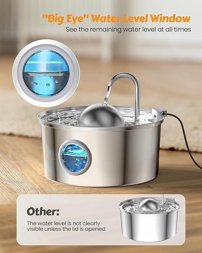 AONBOY Cat Water Fountain with 16 Filters, 108oz/3.2L Cat Fountain Stainless Steel, Includes 8 Carbon Filters and 8 Sponge Filters, Faucet Shape Dog Water Fountain, Double Noise Reduction Design - PAWPICO