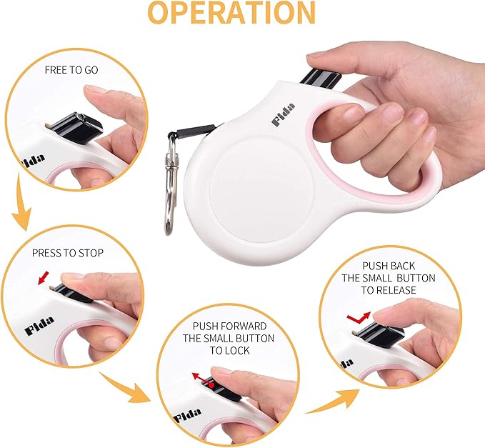 Fida Retractable Dog Leash X-Small Breed, 10 ft Durable Pet Walking Leash for Extra Small Dogs/Cats/Small Animals up to 18 lbs, 360° Tangle Free, White Fida