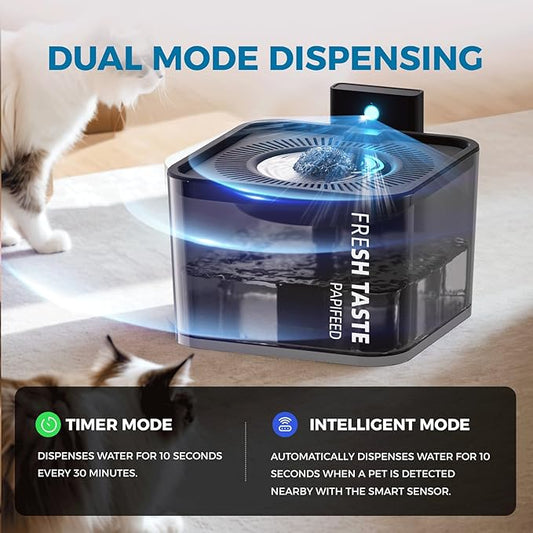 Cat Water Fountain: 106oz/3L Premium Pet Water Fountain Dispenser with Smart Motion Sensor with Filter, Wireless Battery Power Water Fountain for Cats - PAWPICO