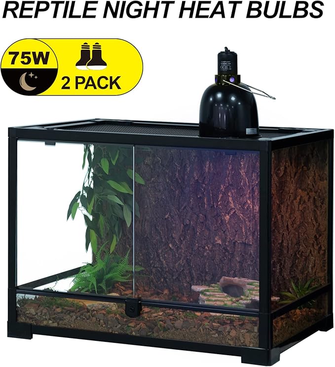 WACOOL 2Pack Reptile Night Heat Lamp, 75W Night Heat Lamp for Reptiles & Amphibians,Simulate Nature Moonlight Purple Night Light for Bearded Dragon Lizard Snake Crab WACOOLTERRA