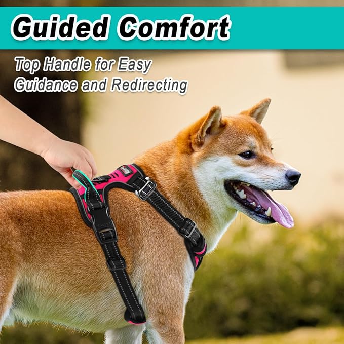BARKBAY Dog Harness No Pull 3 Buckles for Large Dogs - Adjustable, Reflective, Comfortable, No Choke, Heavy-Duty - Perfect for Outdoor Training, Walking, and Hiking - Strong & Durable - XL & Pink BARKBAY