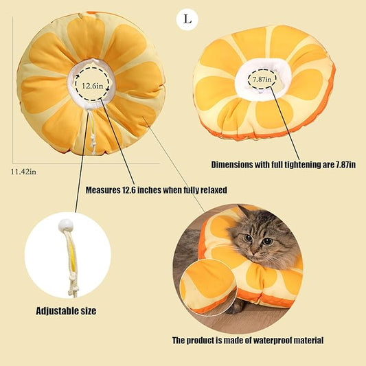 Cat Recovery Soft Collar.Cute Orange Shape, Waterproof Soft Recovery Collar. Anti-bite and Anti-Lick Wound Healing Safe Adjustable Elizabethan Collar.(L) PAWPICO