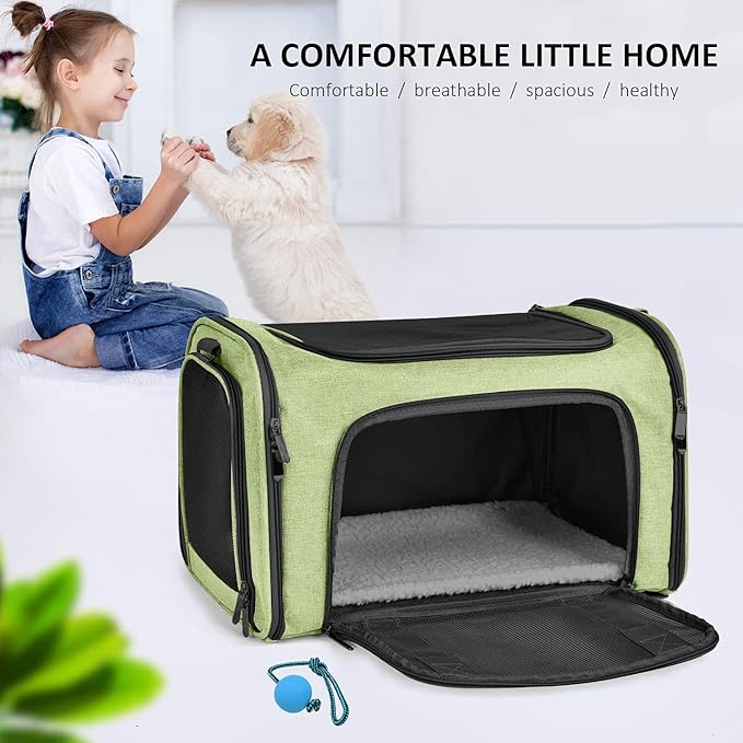Henkelion Large Cat Carriers Dog Carrier Pet Carrier for Large Cats Dogs Puppies up to 25Lbs, Big Dog Carrier Soft Sided, Collapsible Travel Puppy Carrier - Large - Green - PAWPICO