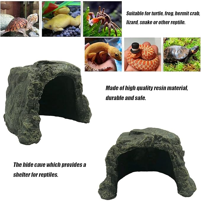 Reptile Rock Hide Cave, Aquarium Habitat Decor Rock Lizard Hide Tortoise Hideout for Snakes, Turtles, Reptiles, Amphibians, Fish Tfwadmx