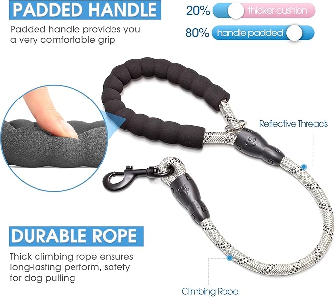 BAAPET 2/4/5/6 FT Dog Leash with Comfortable Padded Handle and Highly Reflective Threads for Small Medium and Large Dogs (2FT-1/2'', Silver) BAAPET