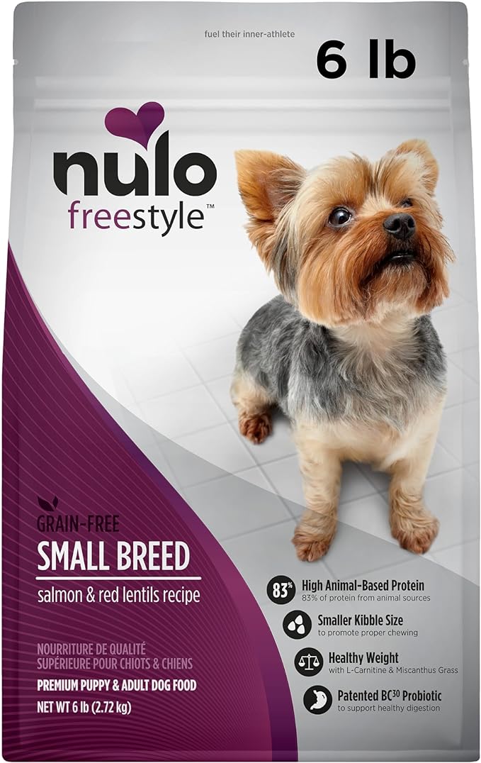 Nulo Freestyle Small Breed Dog Food, Premium Adult and Puppy Grain-Free Dry Smaller Sized Kibble Food, with BC30 Probiotic for Healthy Digestion Support, 6 Pound (Pack of 1) - PAWPICO