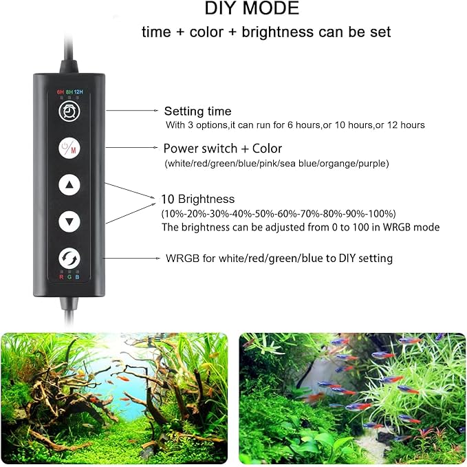 AMZBD Led Aquarium Light,Full Spectrum Aquarium Light,DIY & WRGB Color Temperature Adjustment,3 Timing Modes,Brightness Adjusted Fish Light,Expandable Bracket Aquarium Lamp for Fish Tank(24-30inch) AMZBD