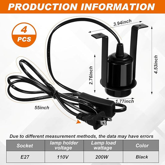 VIHOSE 4 Pcs Reptile Ceramic Heat Lamp Holder Pet Heater Bracket Reptile Light Fixture Heat Lamp Fixture for Heat Lamp Bulb Amphibian Pet Terrariums Habitat Lizard Tortoise, No Bulb Included (Black) VIHOSE