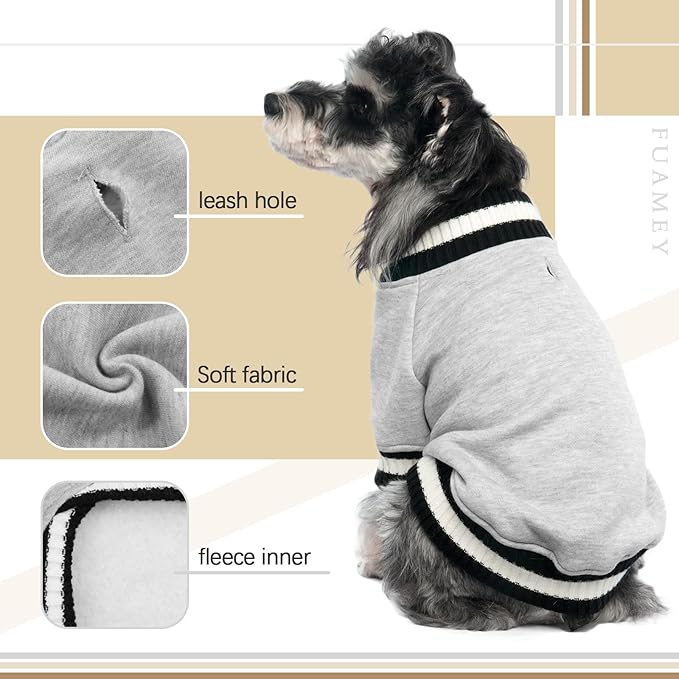 FUAMEY Dog Pullover Sweatshirt,Dog Winter Sweaters Warm Dog Clothes Dog Vest Thick Puppy Pullover Soft Pet Fleece Sweater Cute Doggie Boy Girl Outfit for Small Medium Dogs Grey S - PAWPICO