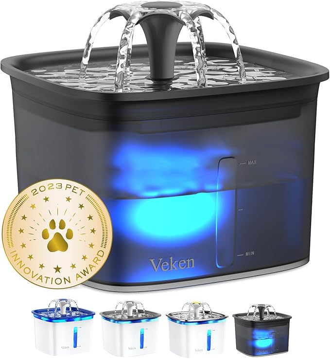 Veken 95oz/2.8L Pet Fountain, Automatic Cat Water Fountain Dog Water Dispenser with Replacement Filters for Cats, Dogs, Multiple Pets (Space Black, Plastic) - PAWPICO