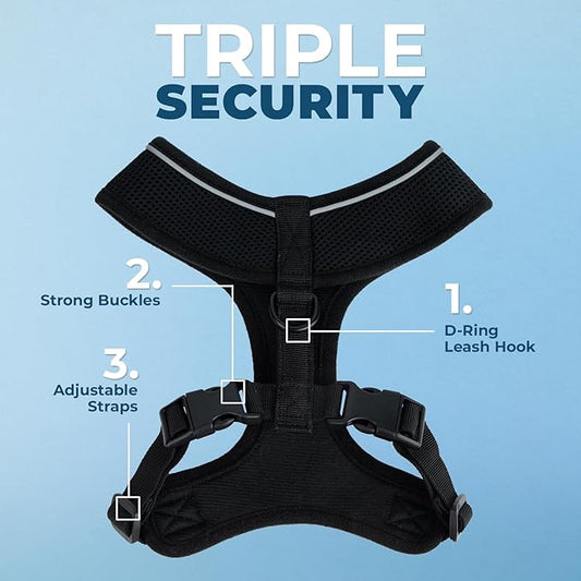 Voyager Aerolite No Pull Mesh Dog Harness with Lightweight, Soft, Breathable, Reflective Stitching, and Adjustable Straps for Walking, Running, Training, Heavy Duty and Durable - Black, XS BestPetSuppliesLLC