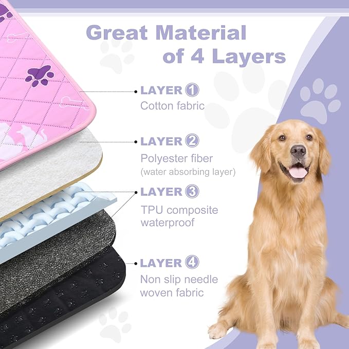 Washable Pee Pads for Dogs,Non-Slip Washable Pee Pads,36X48 inch Reusable Pet Training Pads,Reusable Puppy Pads, Dog Training Pads with Fast Absorbent,Waterproof Bed Pads,Dog Crate Pad - PAWPICO