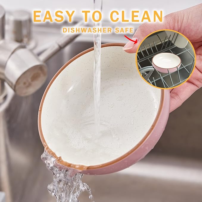 Cottagecore 5.19 in Ceramic Cat Dishes, 3 Pack, Light Pink, Shallow Design for Easy Feeding - PAWPICO