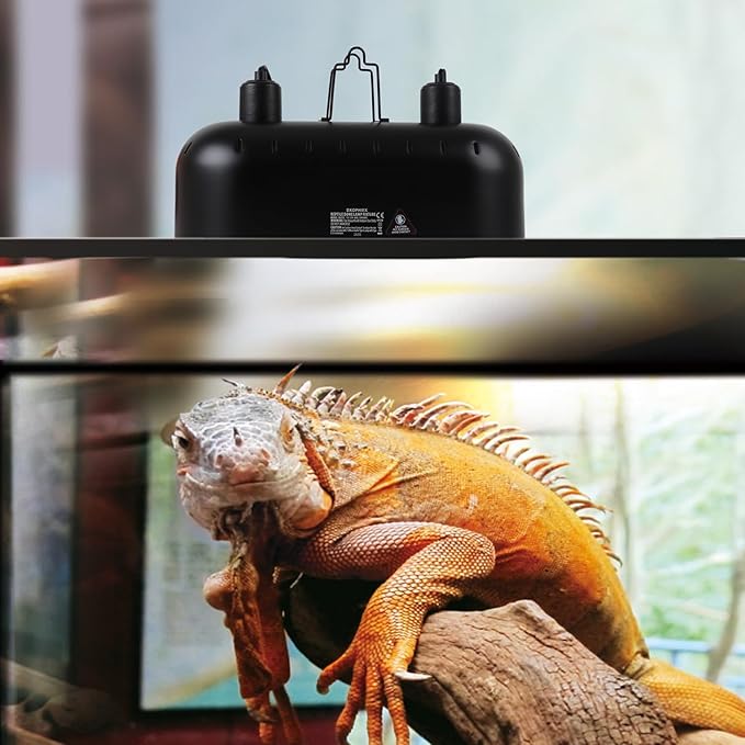 15inch Dual Reptile Light Fixture, Max 150W Dual Reptile Heat Lamp Fixture with 100W UVA UVB Sun Lamp&Ceramic Heat Emitter,Double Dome Lamp Fixture for Reptile Terrarium and Tortoise Habitat DXOPHIEX