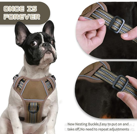 No Pull Dog Harness for Medium Dogs, Adjustable No Choke Pet Vest with Dog Leash Fit Smart Reflective Pet Walking Harness for Training Easy Control Soft Handle Brown M BUMBIN