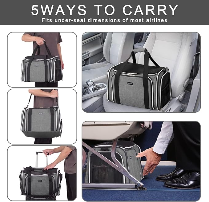 BAGLHER Cat Carrier Bag,Airline Approved Pet Carrier Soft Side Pet Travel 5 Sides Open Doors 3 Sides Expandable Foldable Dog Carrier with Fleece Pad - PAWPICO
