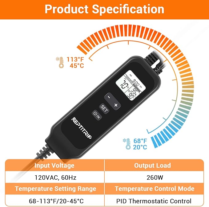 5.5-INCH Reptile Thermostat Light Fixture - Heat Lamp Temperature Controller (Max 100W) for Bearded Dragons, Snakes & Leopard Geckos, E26 REPTITRIP