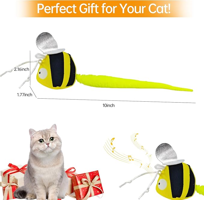 Chirping Cat Toys Hanging Cat Feather Toy - Catnip Interactive Cat Toys for Indoor Cats - Automatic Cat Toy for Cat Exercise & Kicker to Self Play (Bee) - PAWPICO