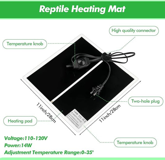 ROCEEI 3 Pcs Reptile Heat Mat 11x11 Inch 14W Reptile Heating Pad with Temperature Control Removable Terrarium Heat Mat Under Tank Heat Pad for Reptiles Gecko Turtle Tortoise Snake Lizard ROCEEI