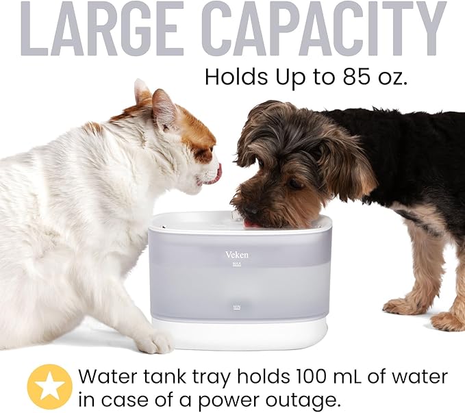 Veken Cat Water Fountain, 84oz/2.5L Automatic Pet Water Fountain Dog Water Dispenser with a Detachable Water Tank, Easy Cleaning for Cats, Dogs (White) - PAWPICO