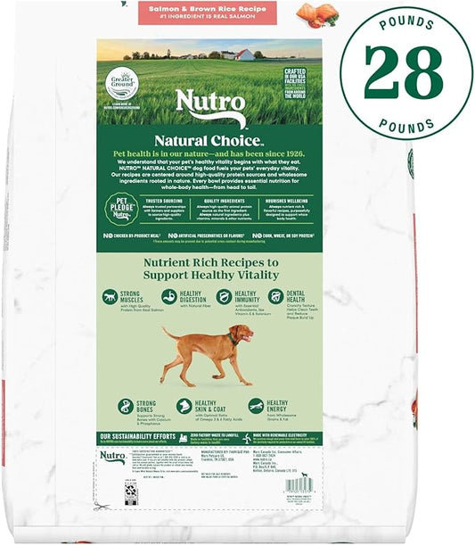 Nutro Natural Choice Adult Dry Dog Food, Salmon & Brown Rice Recipe, 28 lb. Bag - PAWPICO
