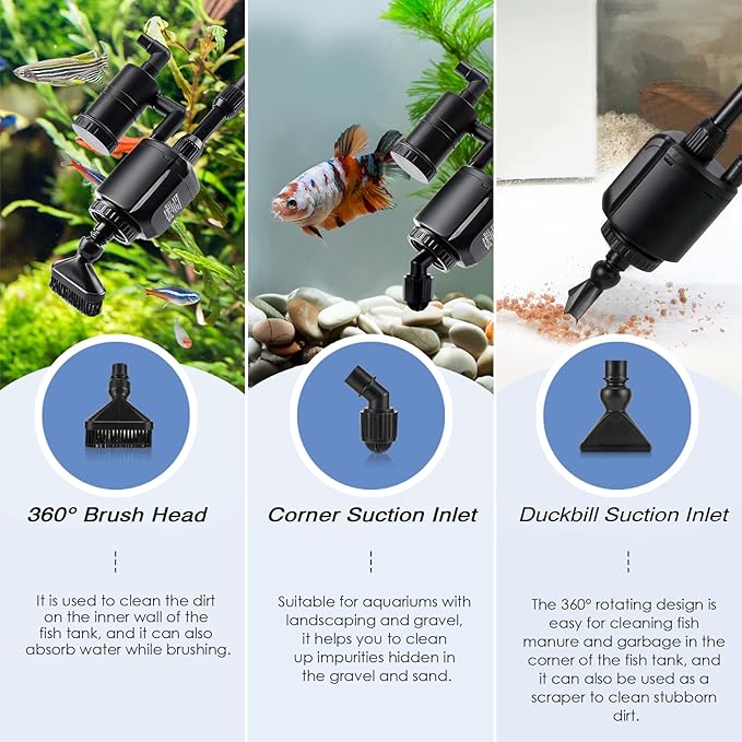 AQQA Electric Aquarium Gravel Cleaner, 6 in 1 Automatic Fish Tank Cleaning Tools Gravel Vacuum for Aquarium, Suitable for Change Water Wash Sand Water Filter and Water Circulation (320GPH, 20W) AQQA